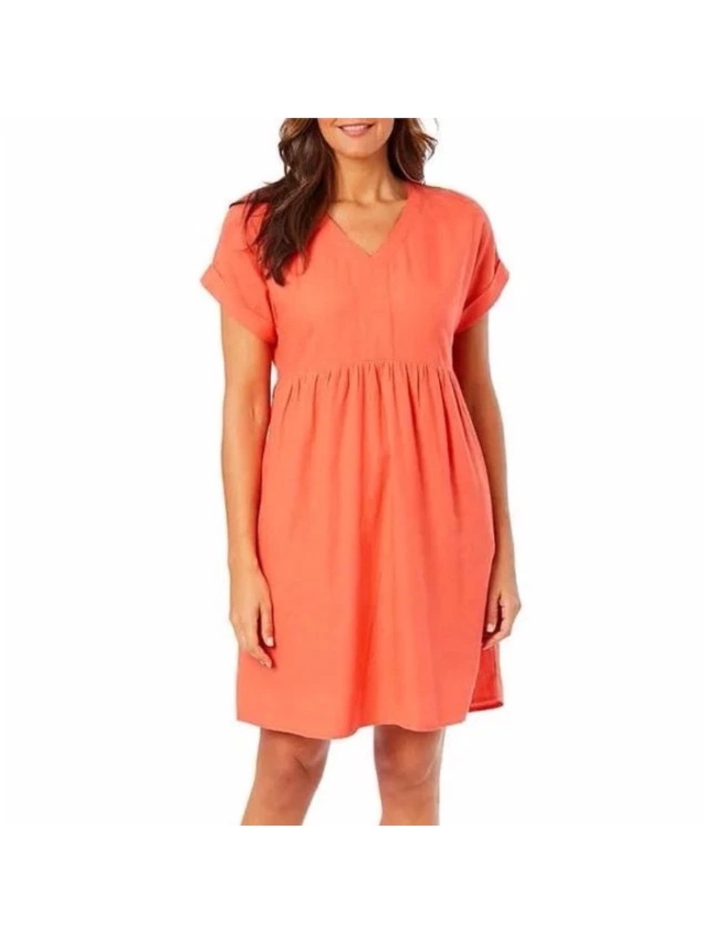 Briggs Coral Red V-Neck Midi Dress